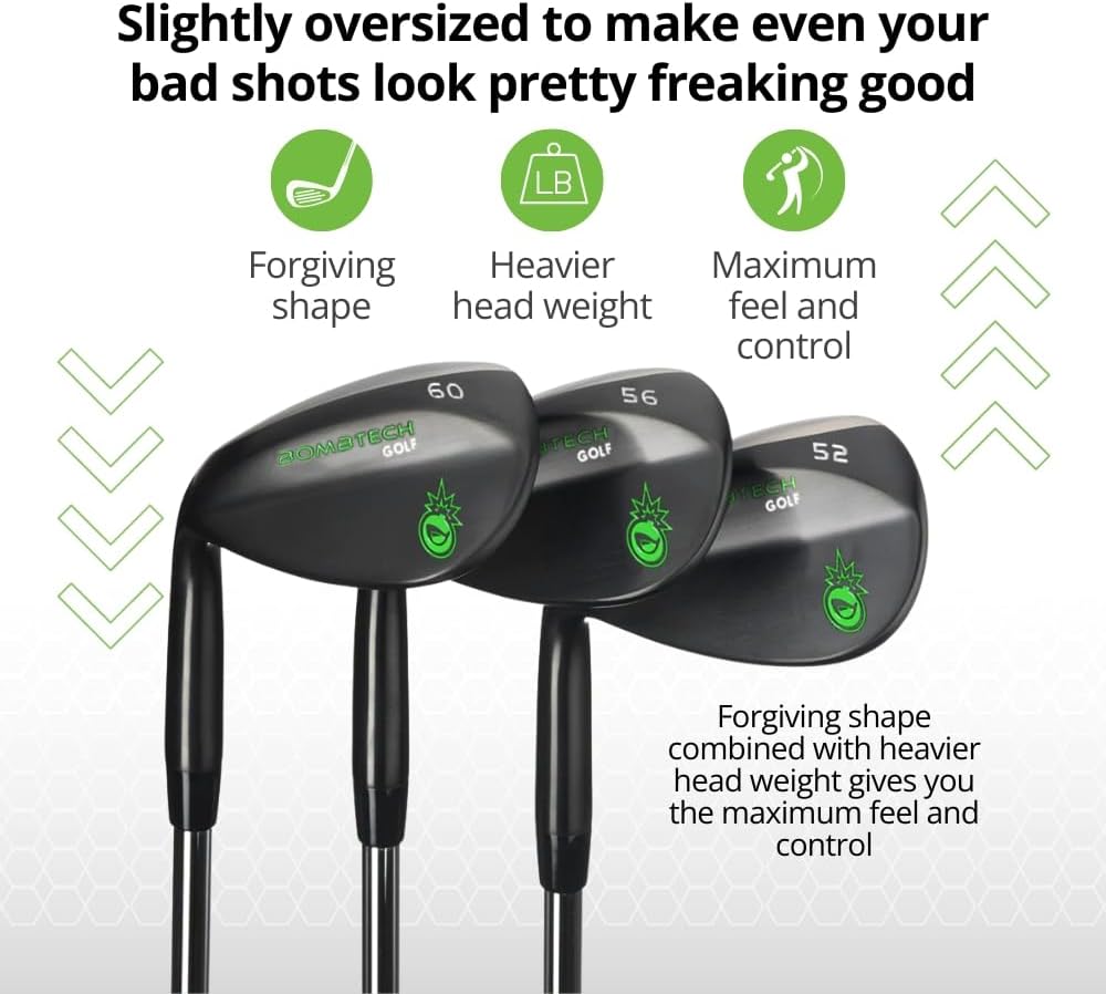 BombTech - Premium Golf Wedge Set - 52, 56, 60 Degrees Golf Wedges - Left Handed