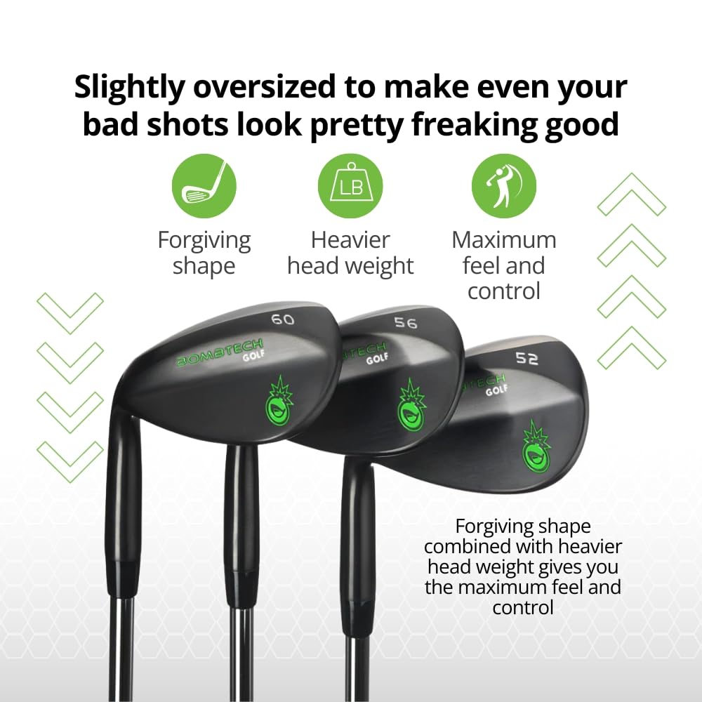 BombTech - Premium Golf Wedge Set - 52, 56, 60 Grad Golfkeile - Linkshänder