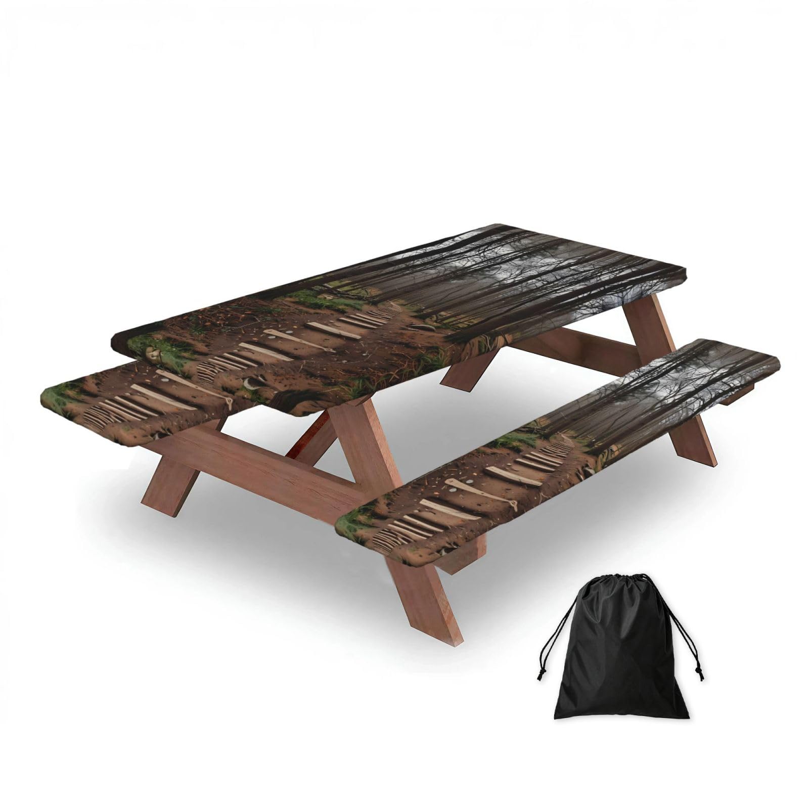 Zqytgfdc Black Hiking Trails Rectangular Water-Repellent Picnic Tablecloths, Outdoor Camping, Picnic, Bbq