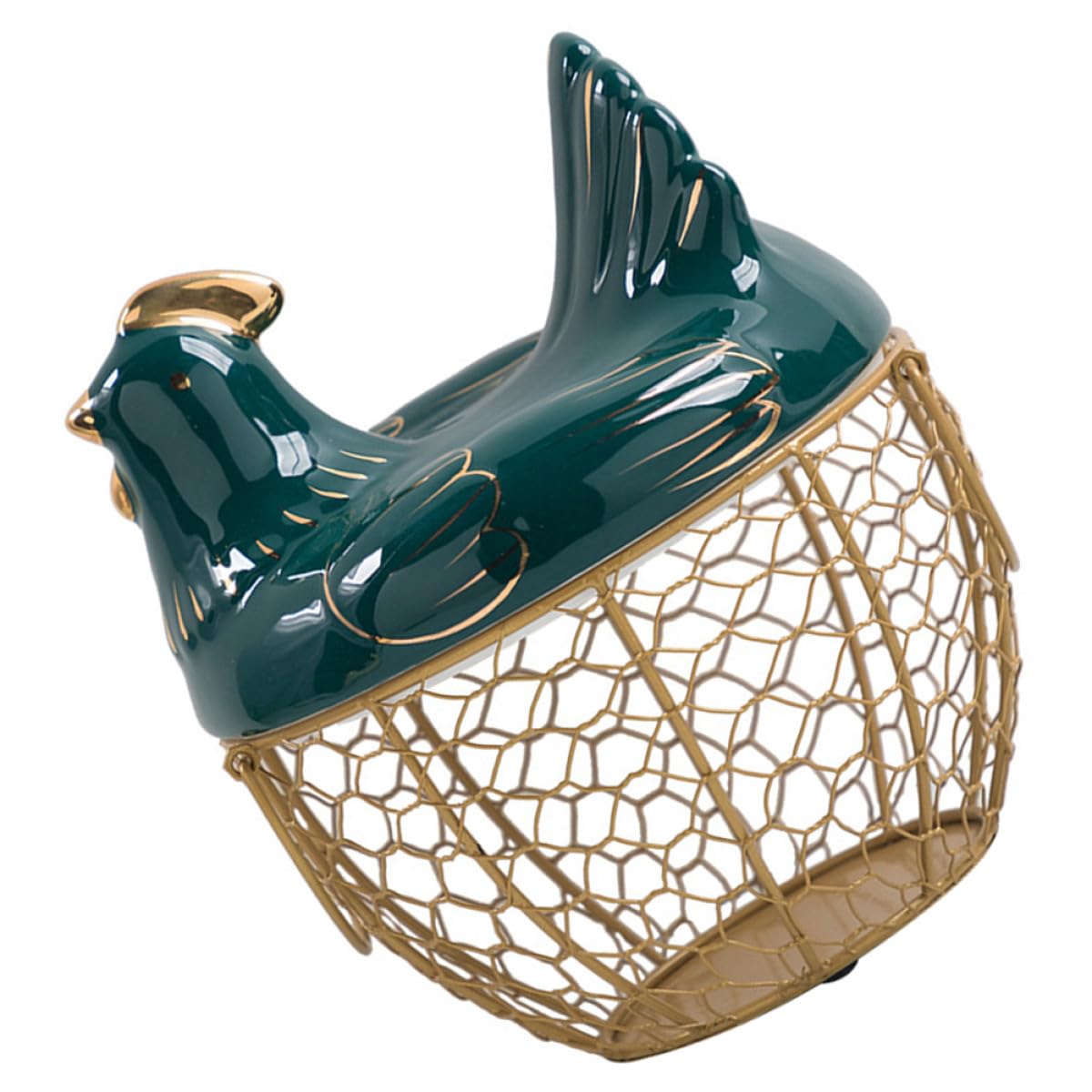 Panier à oeufs gain de place en fer forgé poussin vert avec couvercle