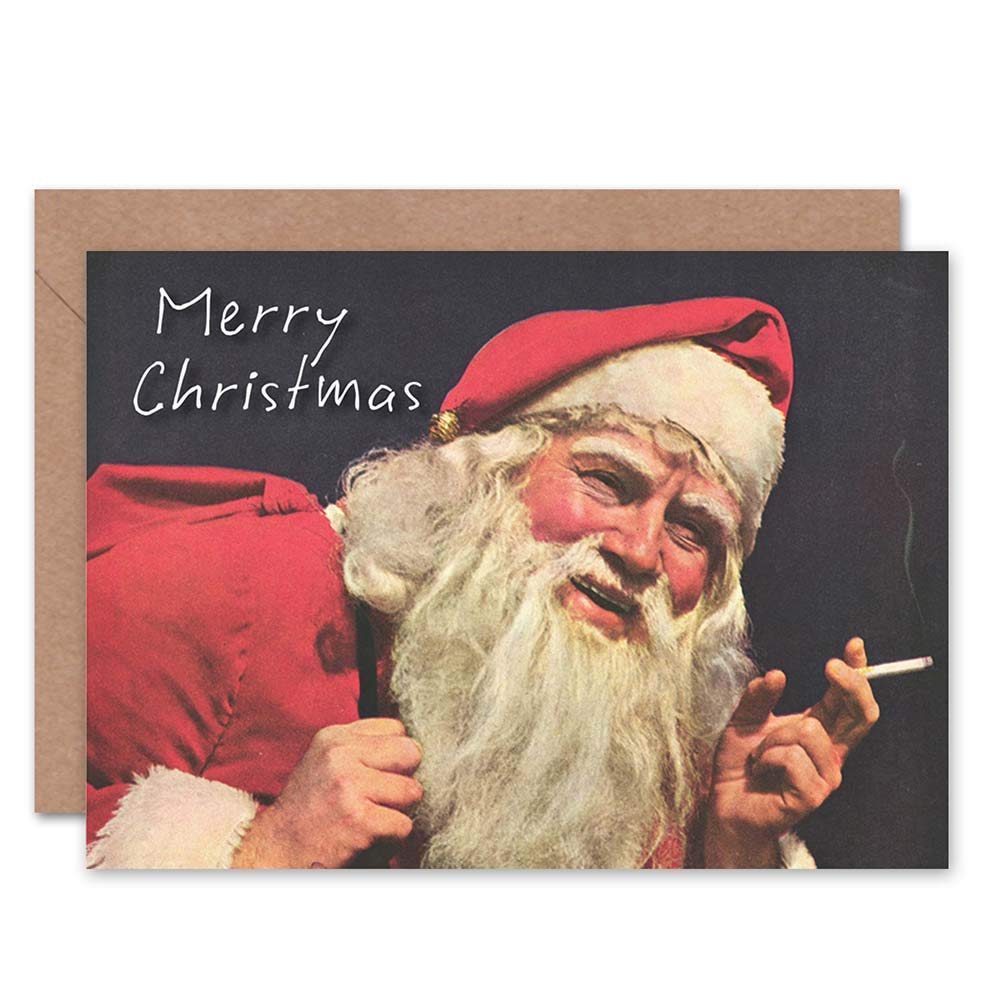 Wee Blue Coo Greeting Christmas Xmas Smoking Santa Claus Funny Sealed Greeting Card Plus Envelope Blank inside