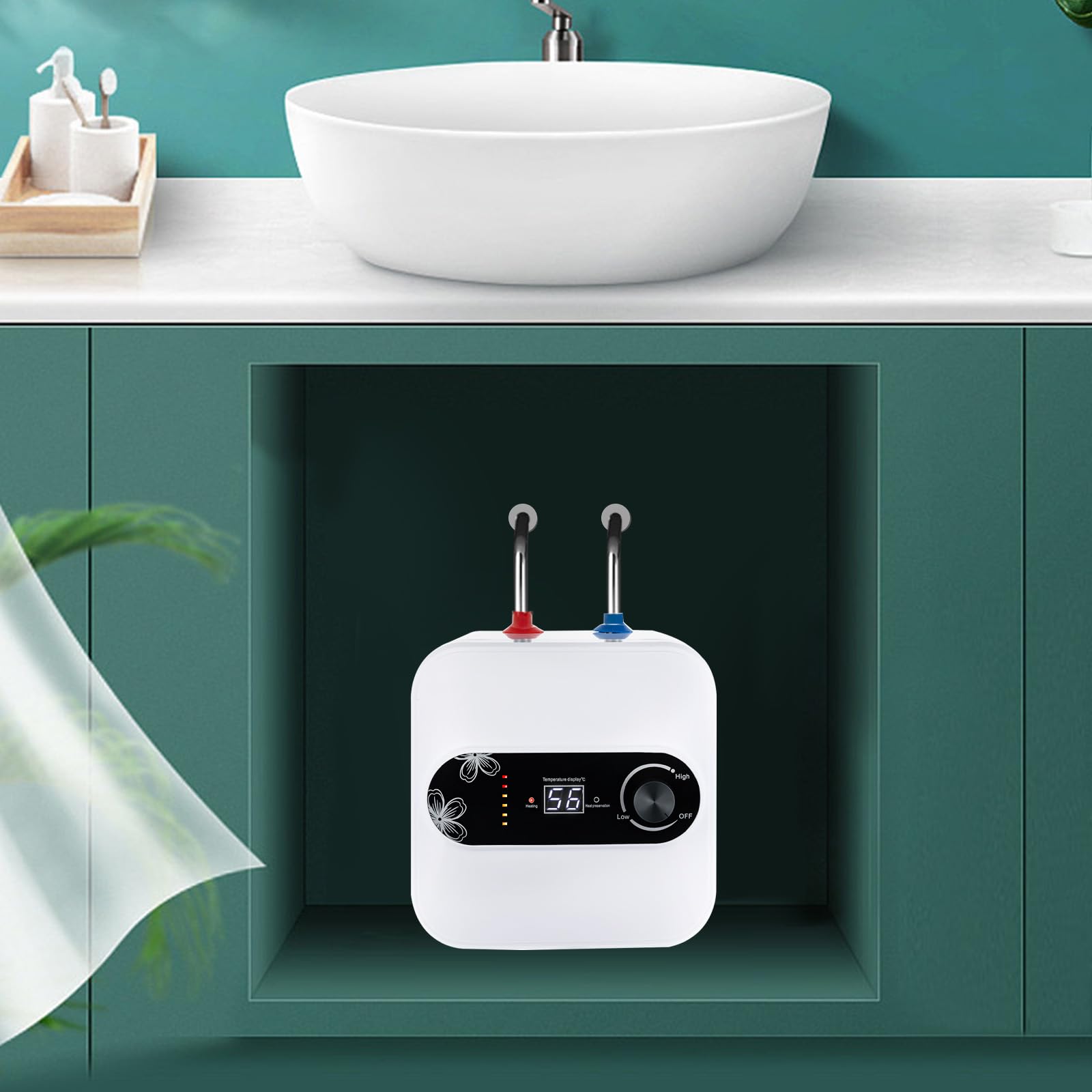 Chauffe-eau sous évier, 8 L, résistant à la pression, petit réservoir, état de protection thermique, pour cuisine, 1,5 kW, 65 °C, blanc