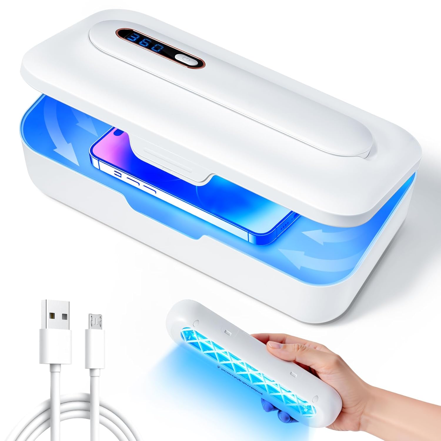 LXIANGN Nail Tool Sterilizer Box - Portable Recharging Nail Tool Cleaner Box Container Plastic Sterilizer Machine for Nail Tools,Tweezers,Hair Salon,Tattoo,Jewelry, Phone (White)