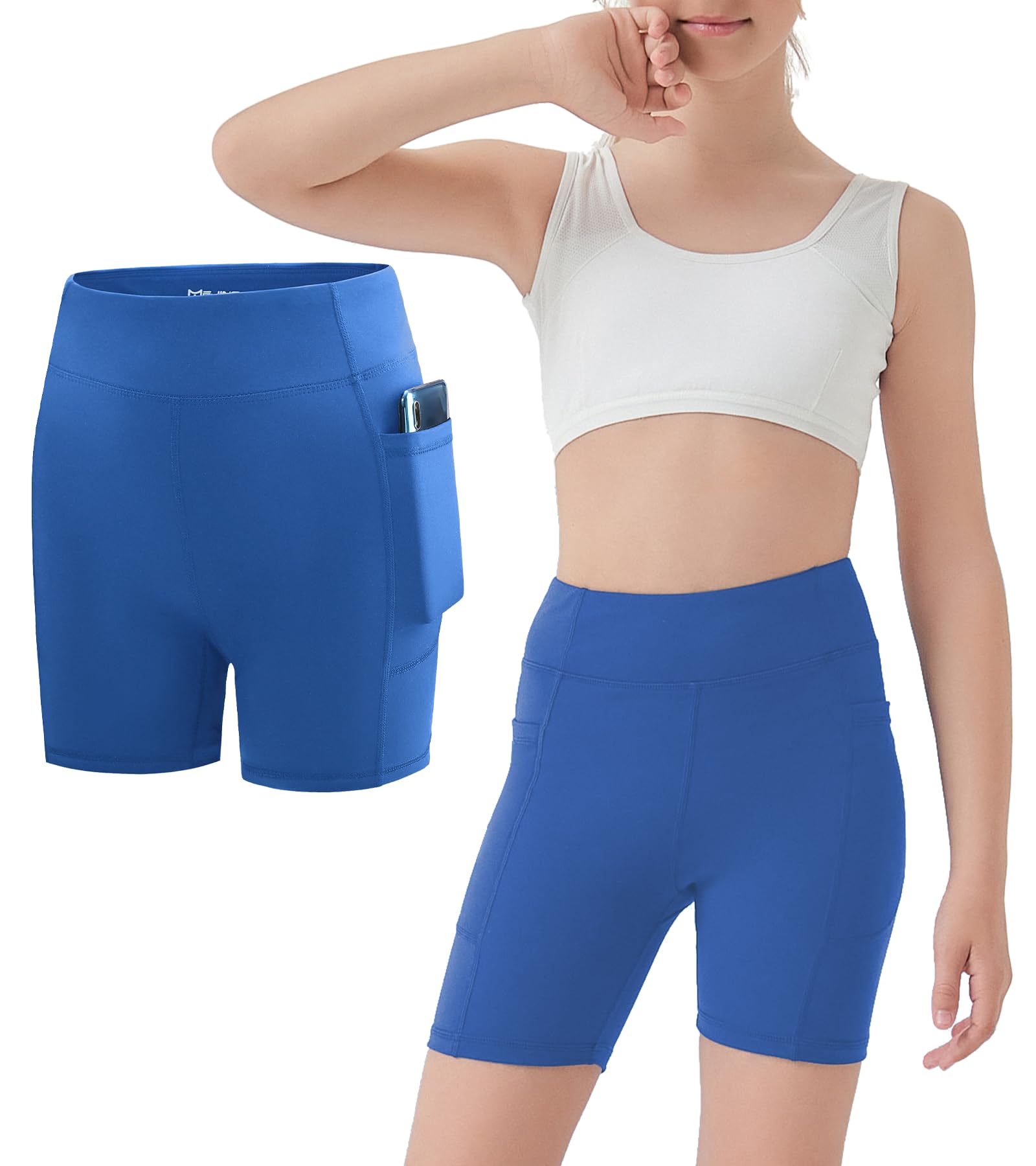 Girls Athletic Biker Shorts with Pockets Butter Soft High Waisted