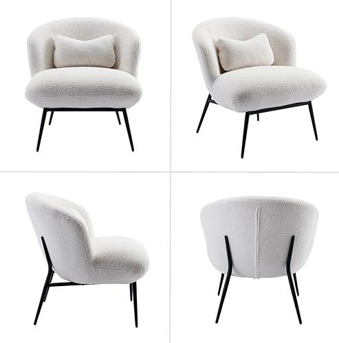 Miniatura 6 de HEAH-YO Juego de 1 silla decorativa moderna, silla auxiliar tapizada de sherpa con respaldo de barril y patas de metal, cómoda silla sin brazos para