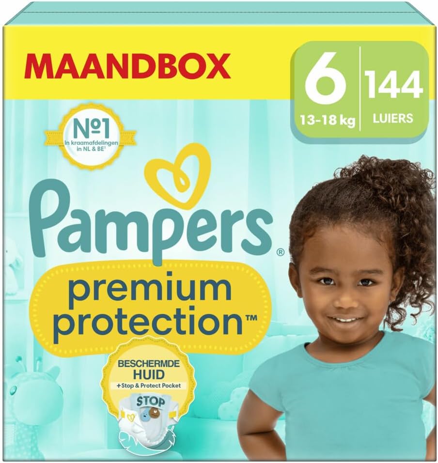 PampersPremium Protection Size 6, x144 Nappies, 13kg+, Our N°1 for Comfort & Protection for Sensitive Skin