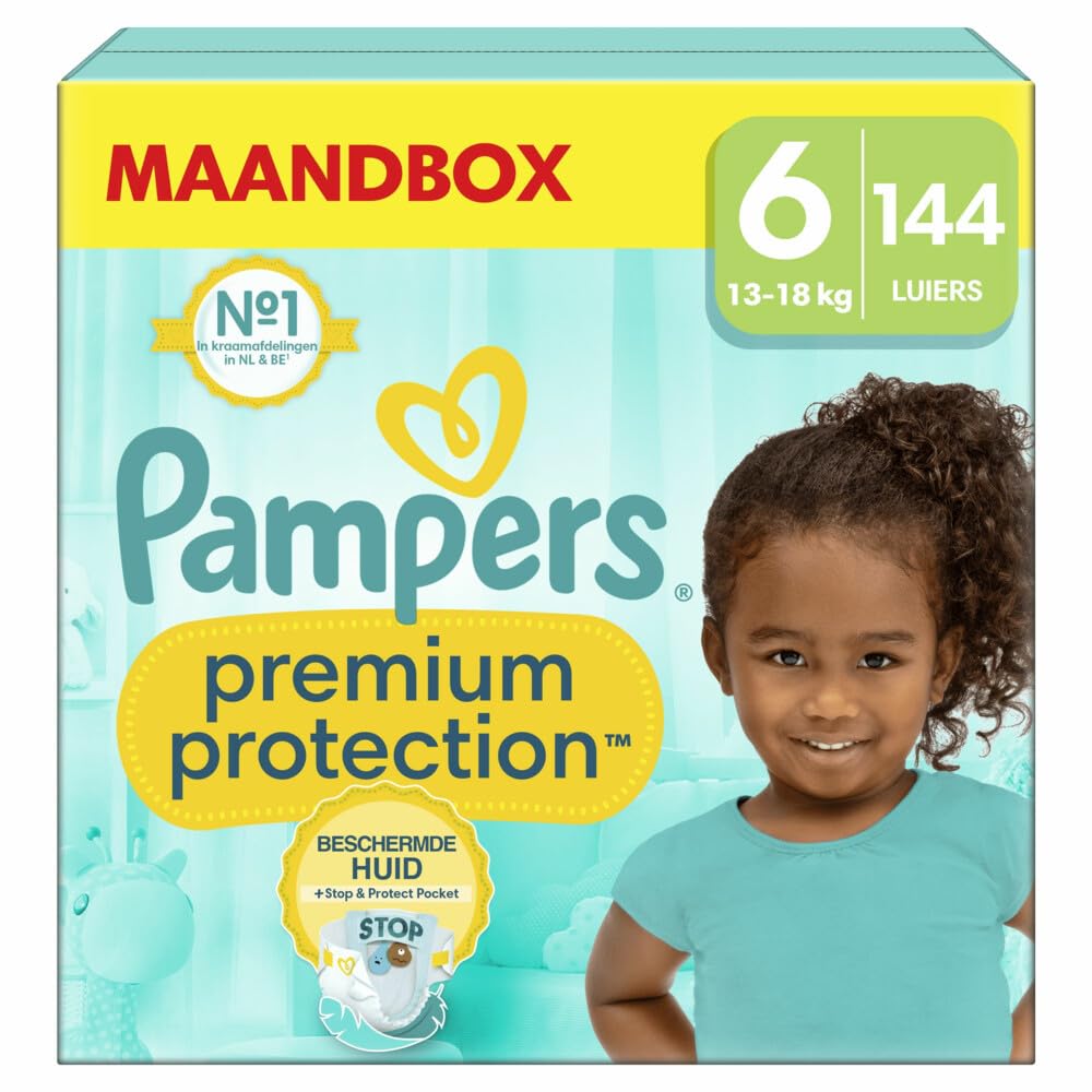 PampersPremium Protection Size 6, x144 Nappies, 13kg+, Our N°1 for Comfort & Protection for Sensitive Skin