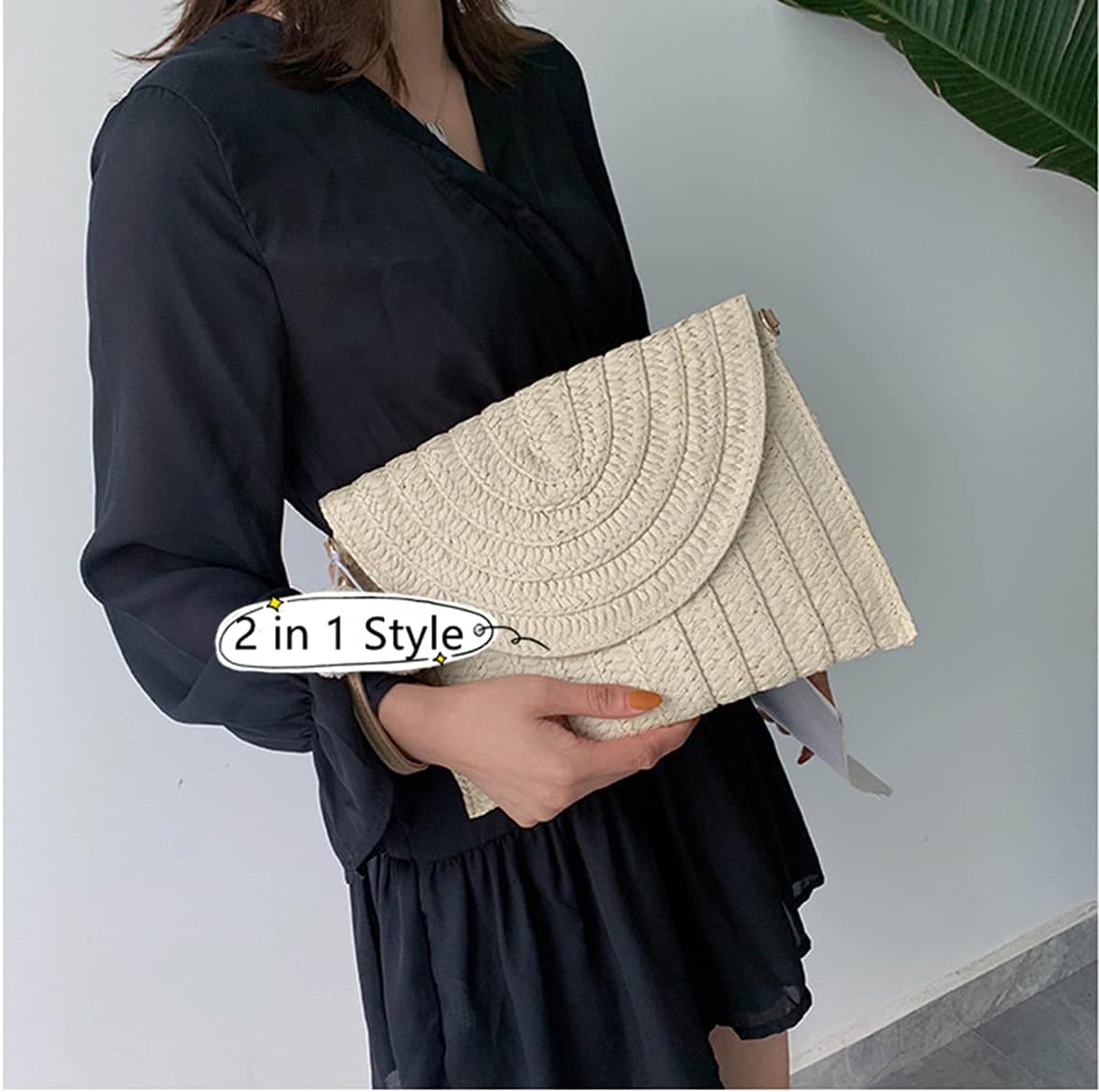 Straw Bag Straw Shoulder Bag Straw Clutch Beach Bag Crossbody Bag Casual Beach Straw Bag for Women Purse Wallet
