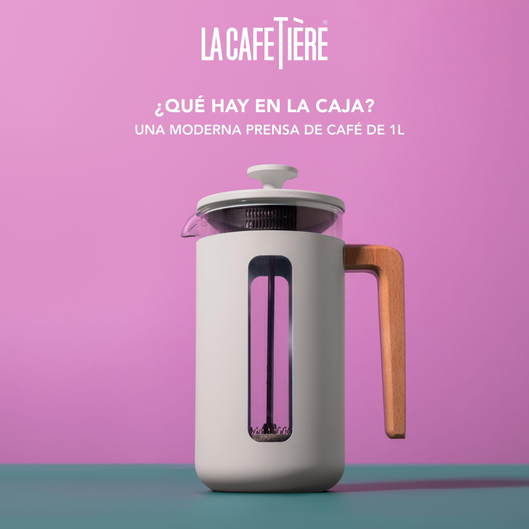 La Cafetière Pisa 8-Tazas 1L, Cafetera francesa grande de vidrio borosilicato resistente al calor y acero inoxidable con émbolo de fácil agarre, ideal para té suelto y café molido, Flint