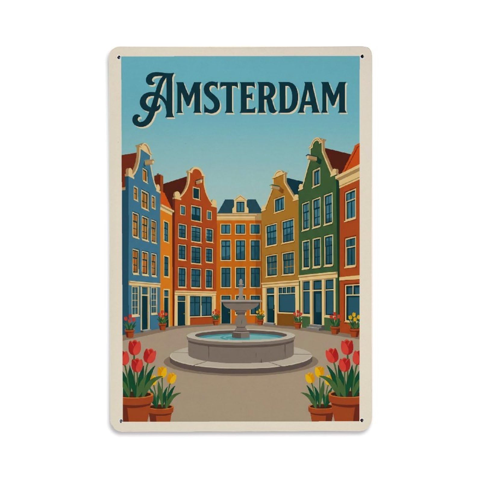 Vintage Travel Courtyard Netherlands Peaceful Metal Tin Sign