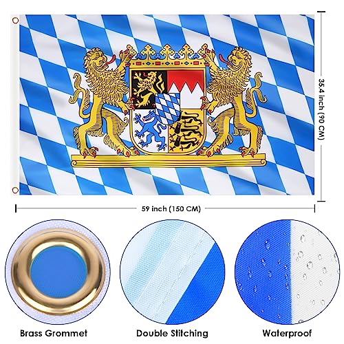 AhfuLife Bayern Flagge 150×90 cm Oktoberfest Party Dekorationen, 1/2/4 Stück Deutschland Bayerische Lion Crest Große Fahnen - Double Side mit Messing-Ösen für Oktoberfest Bier Festival Deko – Bild 3