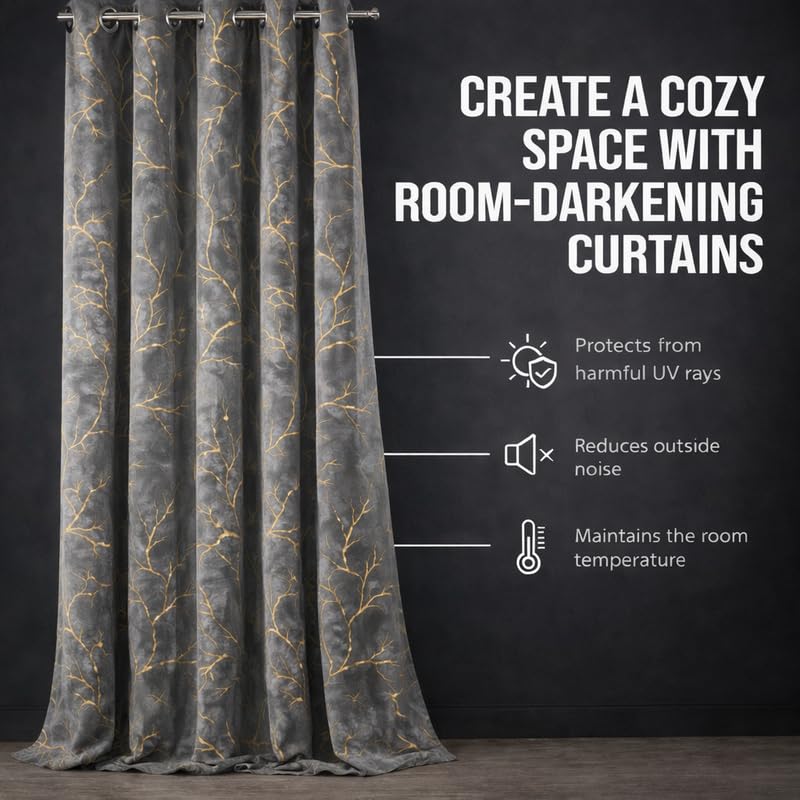 Image of Velvet 11 Feet Blackout Curtain Panels, 70% Light-Blocking Heavy Thermal Insulated Drapes Set of 1 (335 * 121cm, Grey)