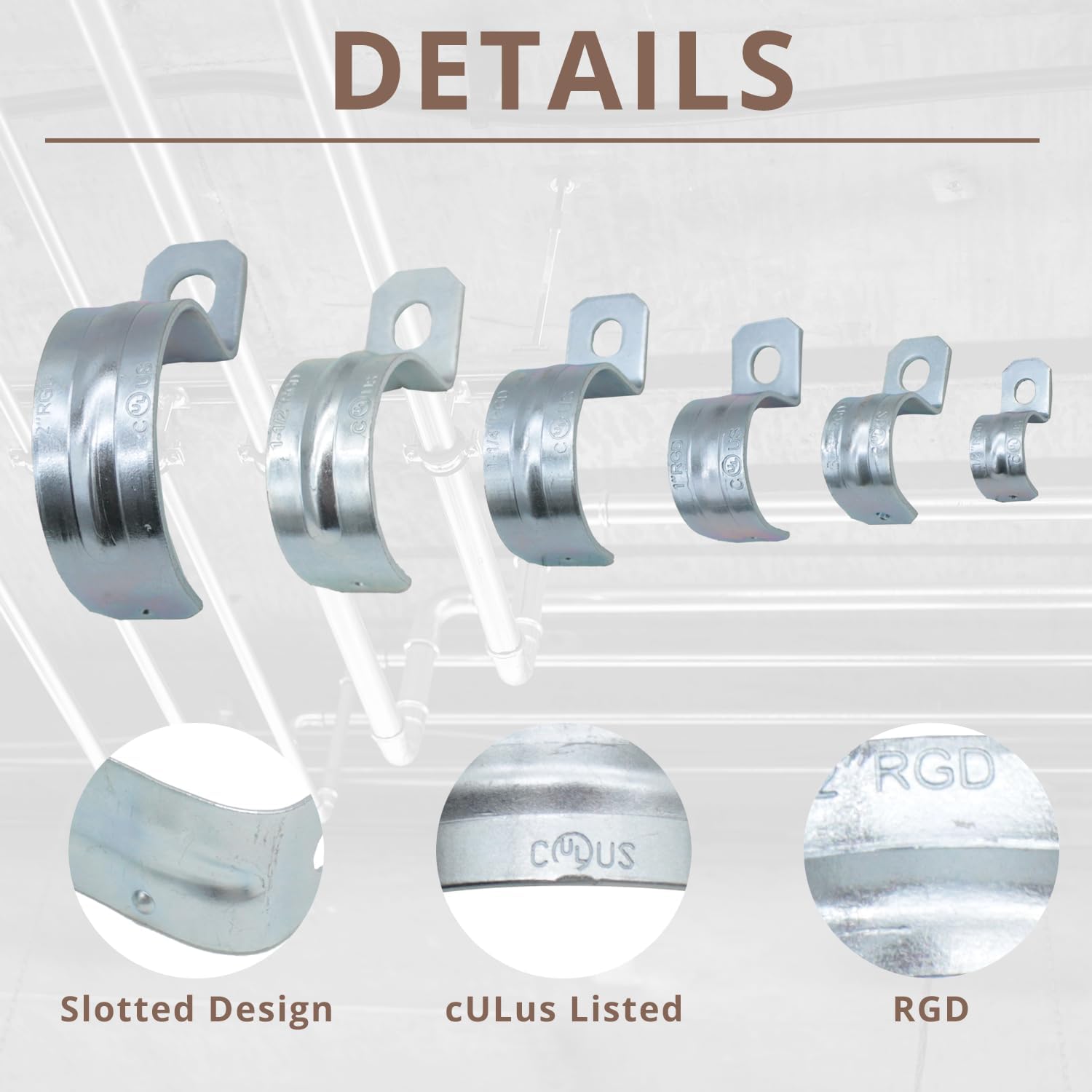 1-1/2 Inch 20PCS Zinc Plated Steel Pipe Clamp, One Hole Steel Rigid Pipe, Holes Cable U Bracket Pipe Clamp, Electrical Conduit Straps