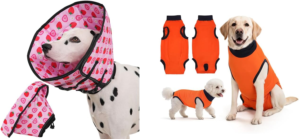 Avont Dog Cone Alternative Bundle with Dog Surgery Recovery Suit for After Surgery