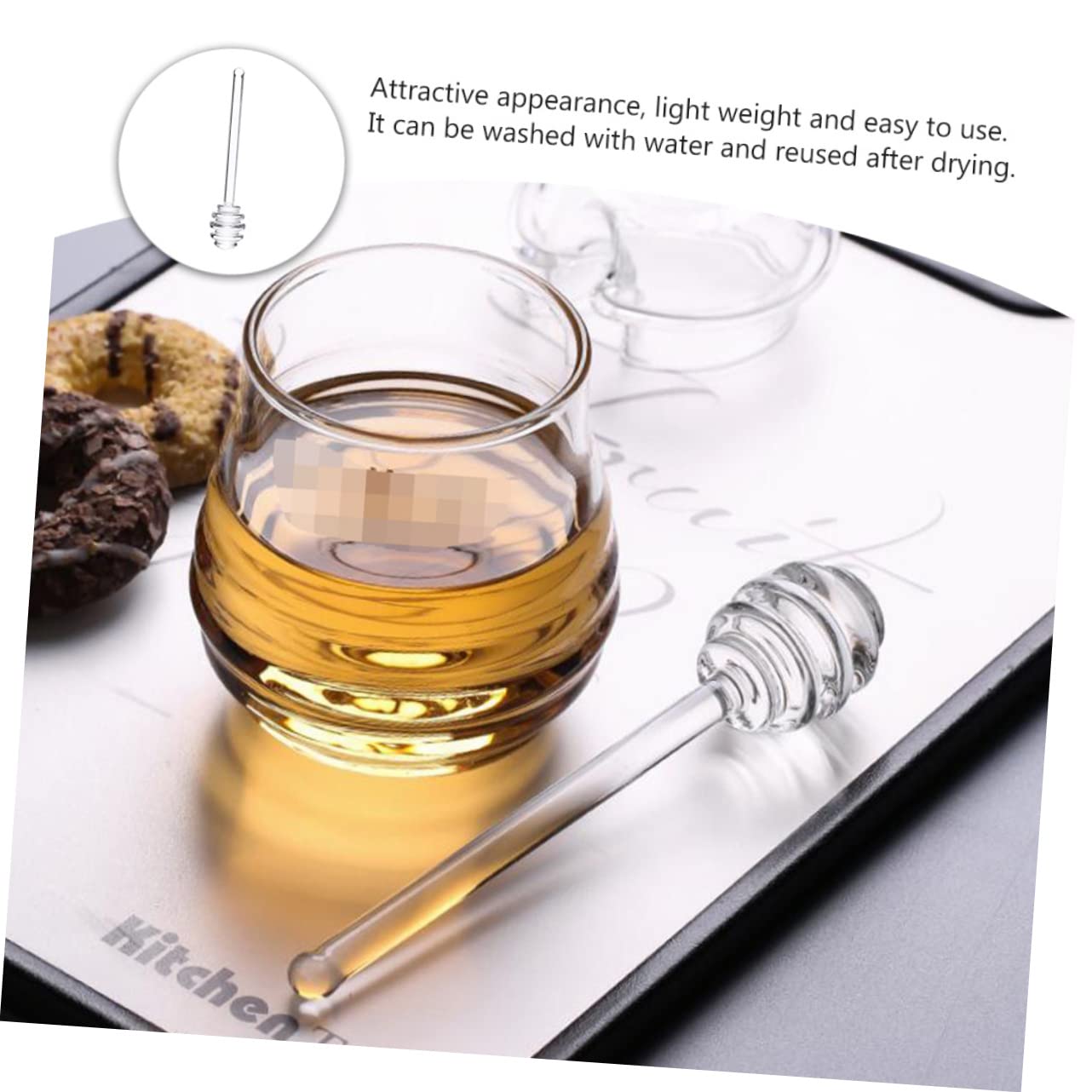 BRIGHTFUFU 2pcs Transparent Plastic Honey Dippers Reusable Syrup Stirring Sticks for Honey Jam and Coffee Mixing for Viscous Foods and Kitchen Use