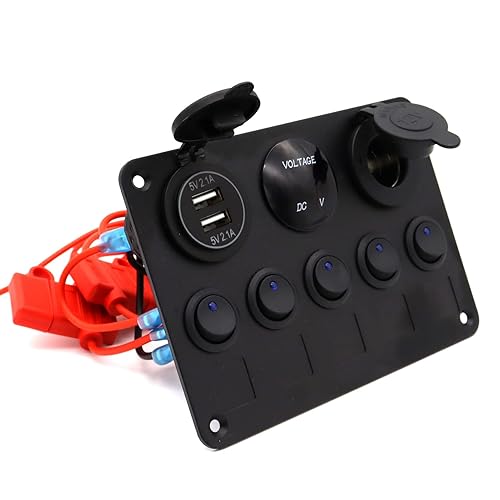 Enchufe de cargador USB dual para automóvil, 5 bandas, impermeable, interruptor de palanca basculante de barco marino de 12 V, adaptador de toma de