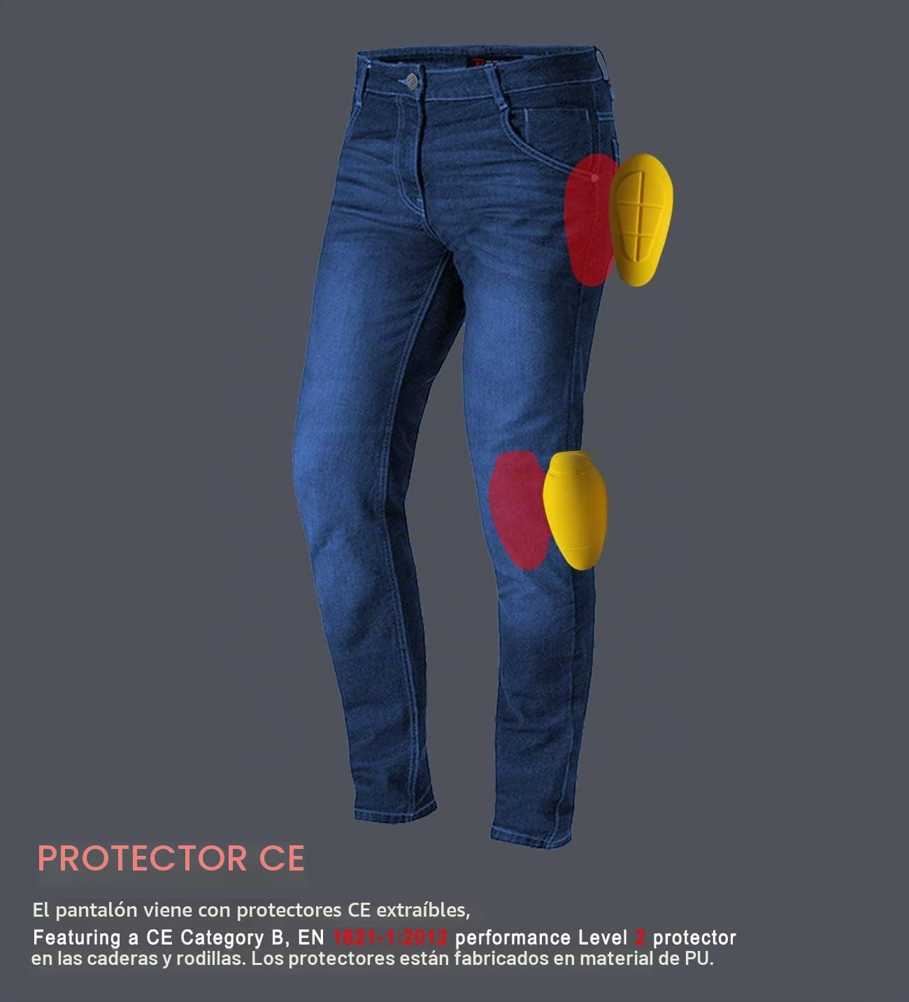 Town | Pantalón Vaquero de Moto con Forro de Máxima Protección | Pantalón Hombre con Protectores Desmontables - Denim, Homologado CE