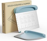Matscover Stainless Steel Bench Scraper & Flexible Bowl Dough Cutter - Ergonomic Grip, Measuring Scale for Baking Bread, Pizza, Pastry - Blue