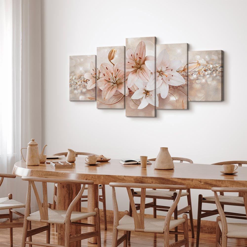 Cuadros B&D XXL - Cuadro en Lienzo Flores 200x100 cm 5 piezas - Impresión en material tejido no tejido cuadros decoracion salon modernos lienzos - Naturaleza Lirios b-A-0297-b-o