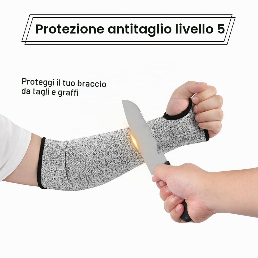 flintronic Maniche Resistenti al Taglio, 2pz(45CM) | Protettive Antitaglio Livello 5, Per Giardinaggio, Taglio Metalli, Riparazioni, Cucina, Toelettatura Animali Domestici