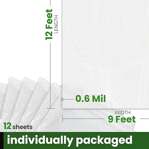 Miniatura 2 de RAINHOL - 12 paños de plástico para gotas, 9 x 12 pies, láminas de plástico transparente, lonas de plástico desechables para pintar, a prueba de