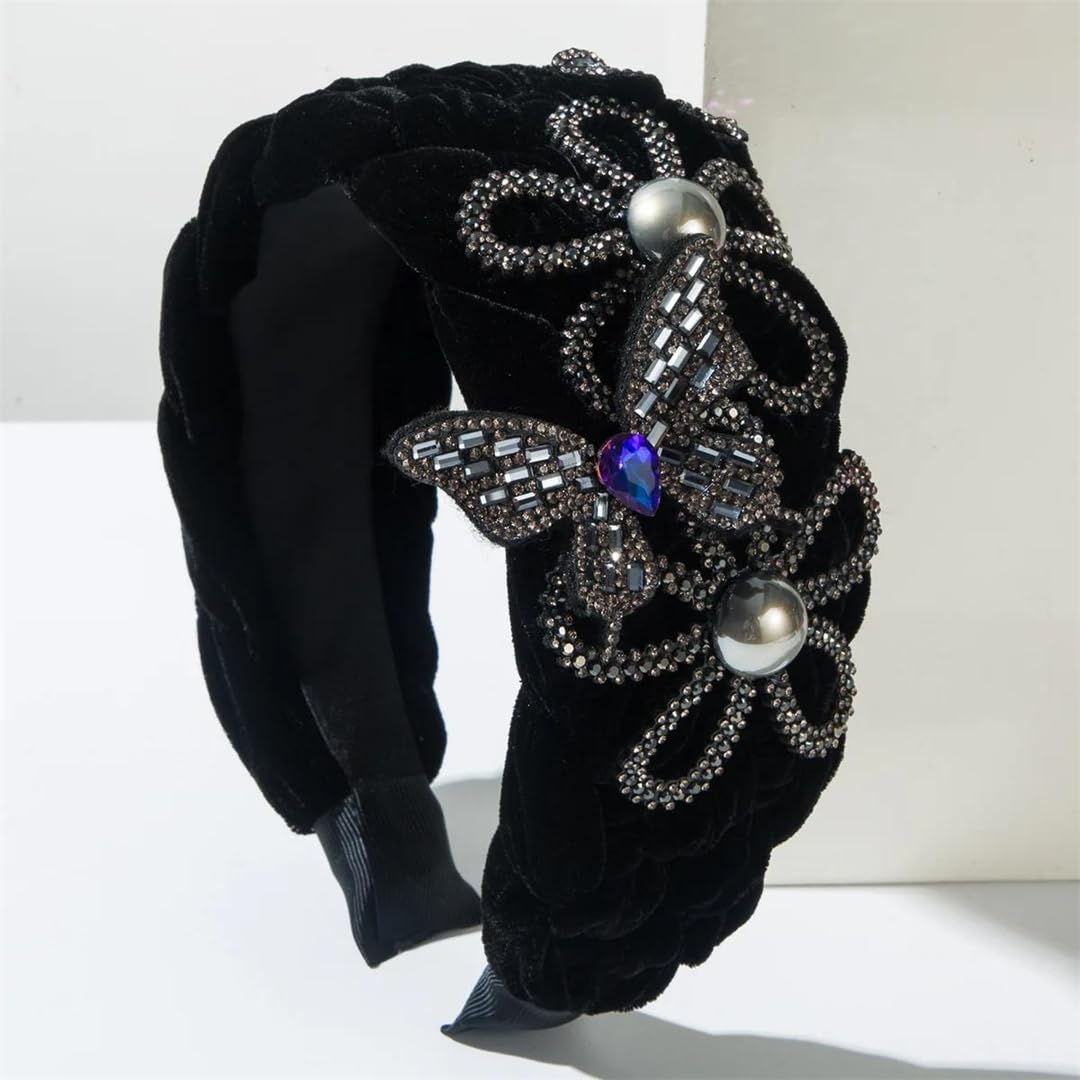 Damskie polarowe opaski na głowę szeroka opaska do włosów moda kryształ motyl kwiat opaski na głowę turban akcesoria do włosów
