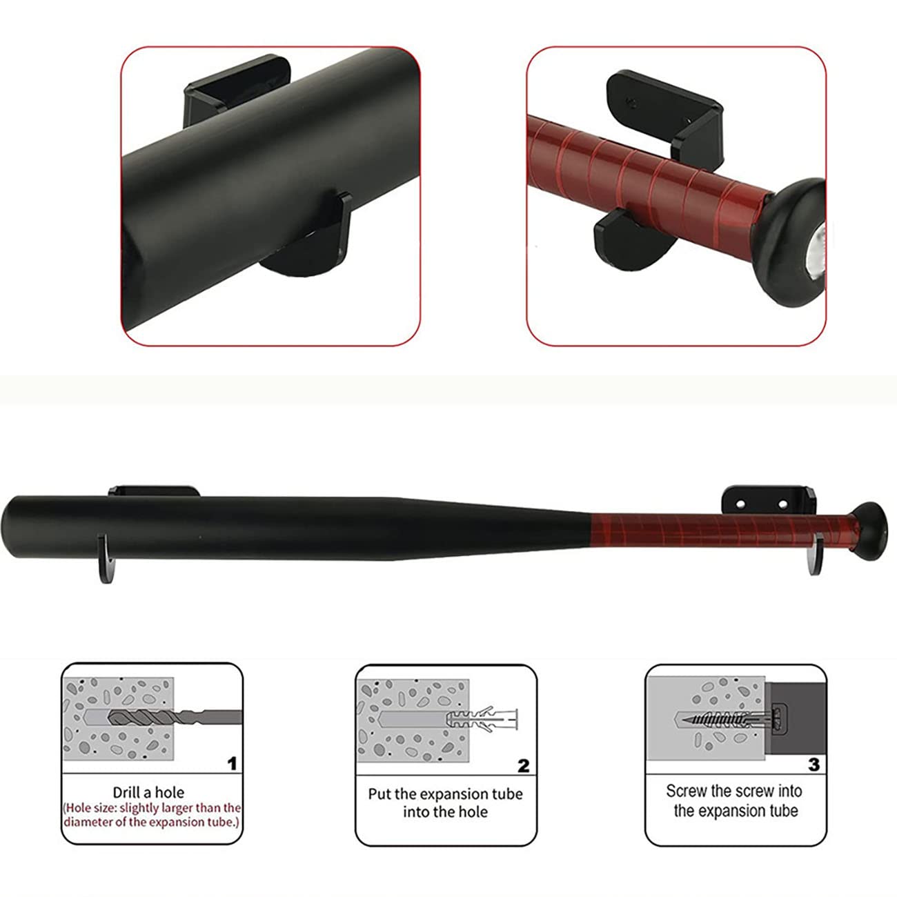 N-D 2 Paio di Supporto/Parete Porta per Mazza da Baseball Staffa, Display Orizzontale espositore da Baseball per Softball, Hockey Stick Display Case(nero), universale