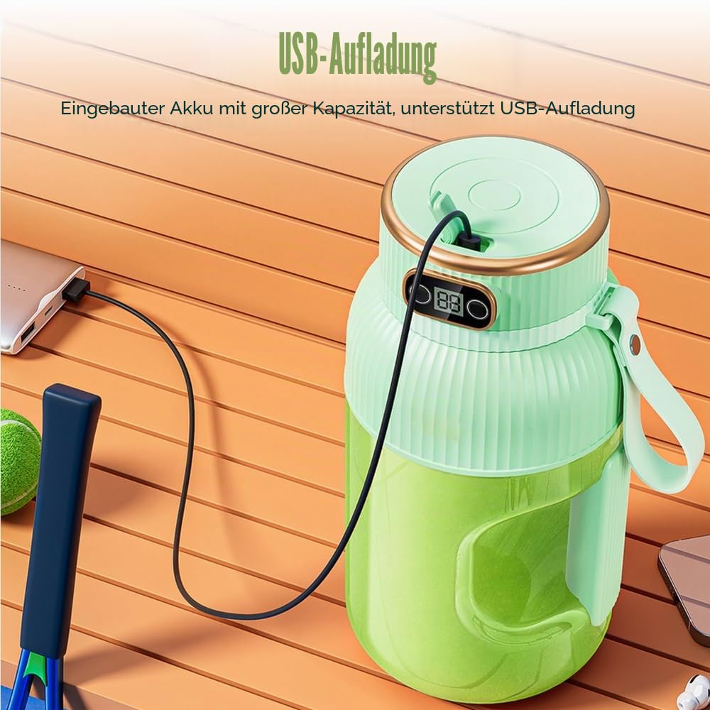 Tragbarer Entsafterbecher, 1200 ml Smoothie-Mixer mit Digitalanzeige, USB wiederaufladbar Multifunktionaler Portable Juicer Cup für Küche, Reisen, Büro, Fitnessstudio