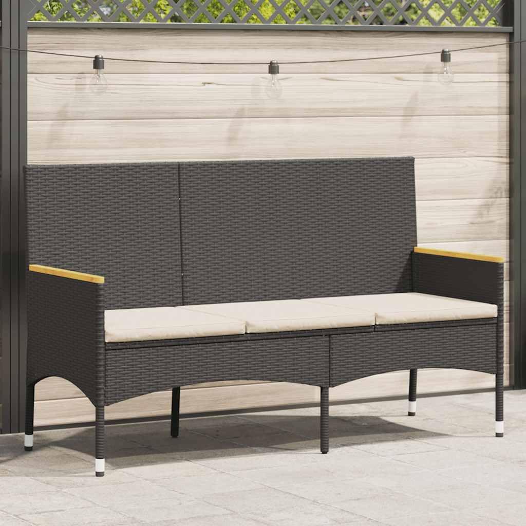 Banco de jardín de 3 plazas de polirratán para terraza con marco de acero