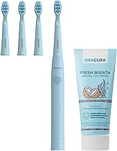 ORACURA® SB100 Blue Sonic Electric Toothbrush for Men & Women + Smart Sonic Electric Tooth Brush with 3 Brush Heads + Fresh Breath Natural Toothpaste (Coconut & Blue Spirulina)