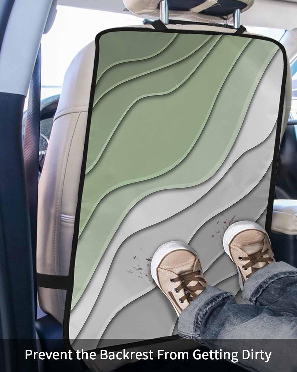 Car Seat Protector, 2 Pack Kick Mats Back Seat Protector Sage Green and Grey Ombre Stripes Geometric Color Gradient Waterproof Backseat Cover for Kids Universal Fit Automotive Interior Protectors