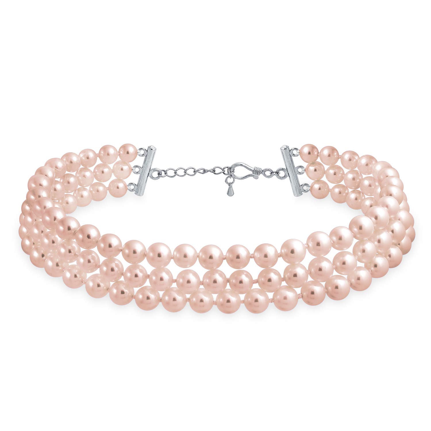 Bling Jewelry Handgefertigte Braut Halskette Mit 3 Reihen Breiten Grauen Rosa Weißen Simulierten Perlensträngen Für Frauen Jugendliche Abschlussball Und Hochzeit