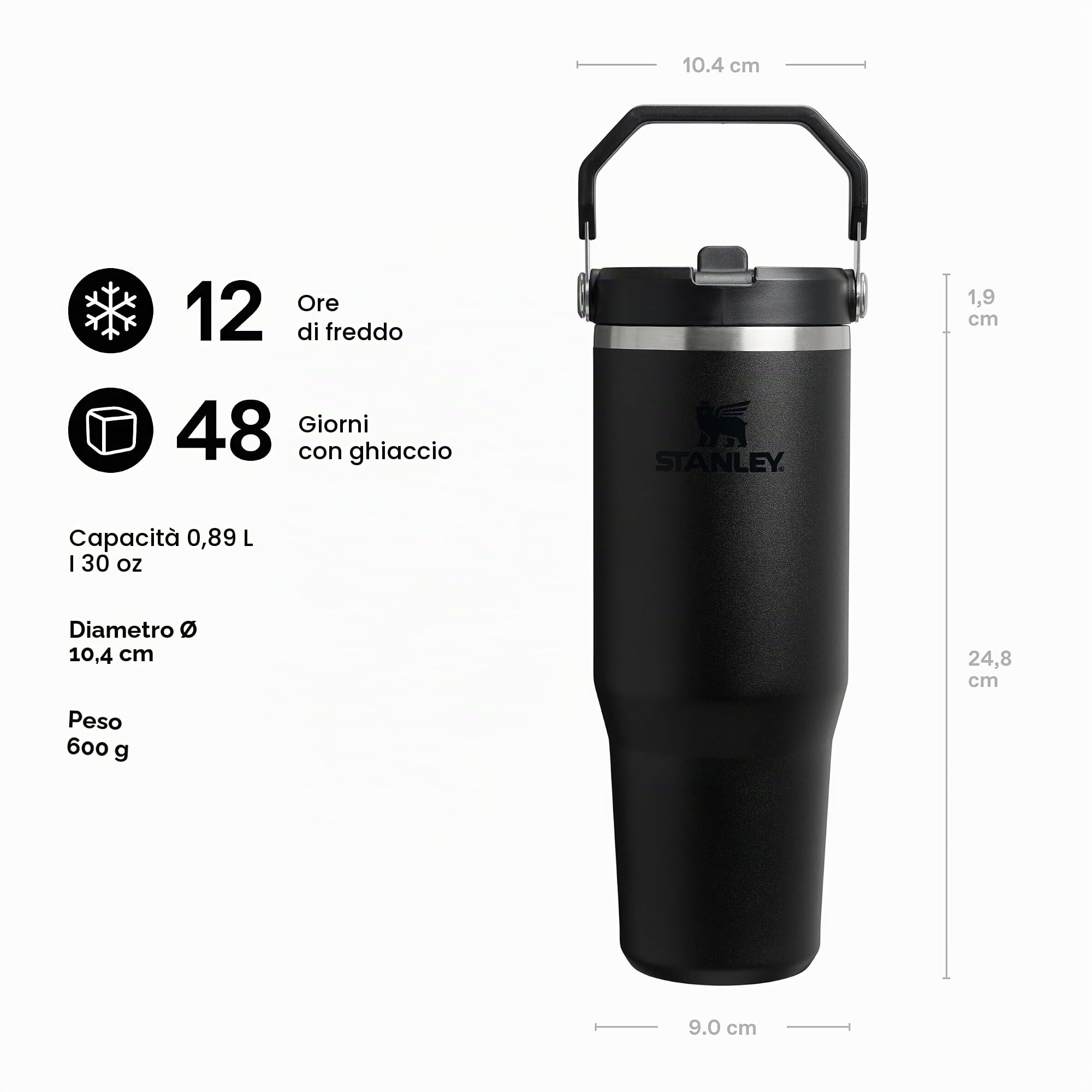 Stanley 1913 Flip Straw Tumbler Borraccia Con Cannuccia 0.89L - Black 2.0 | Fredda Per 12 Ore - Borraccia Termica Senza BPA - Bottiglia Acqua Facile Da Trasportare - Lavabile In Lavastoviglie