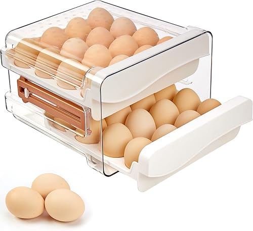 SPACY MAYA Recipiente de huevos para refrigerador, organizador de huevos para refrigerador, soporte para huevos para refrigerador con escala de