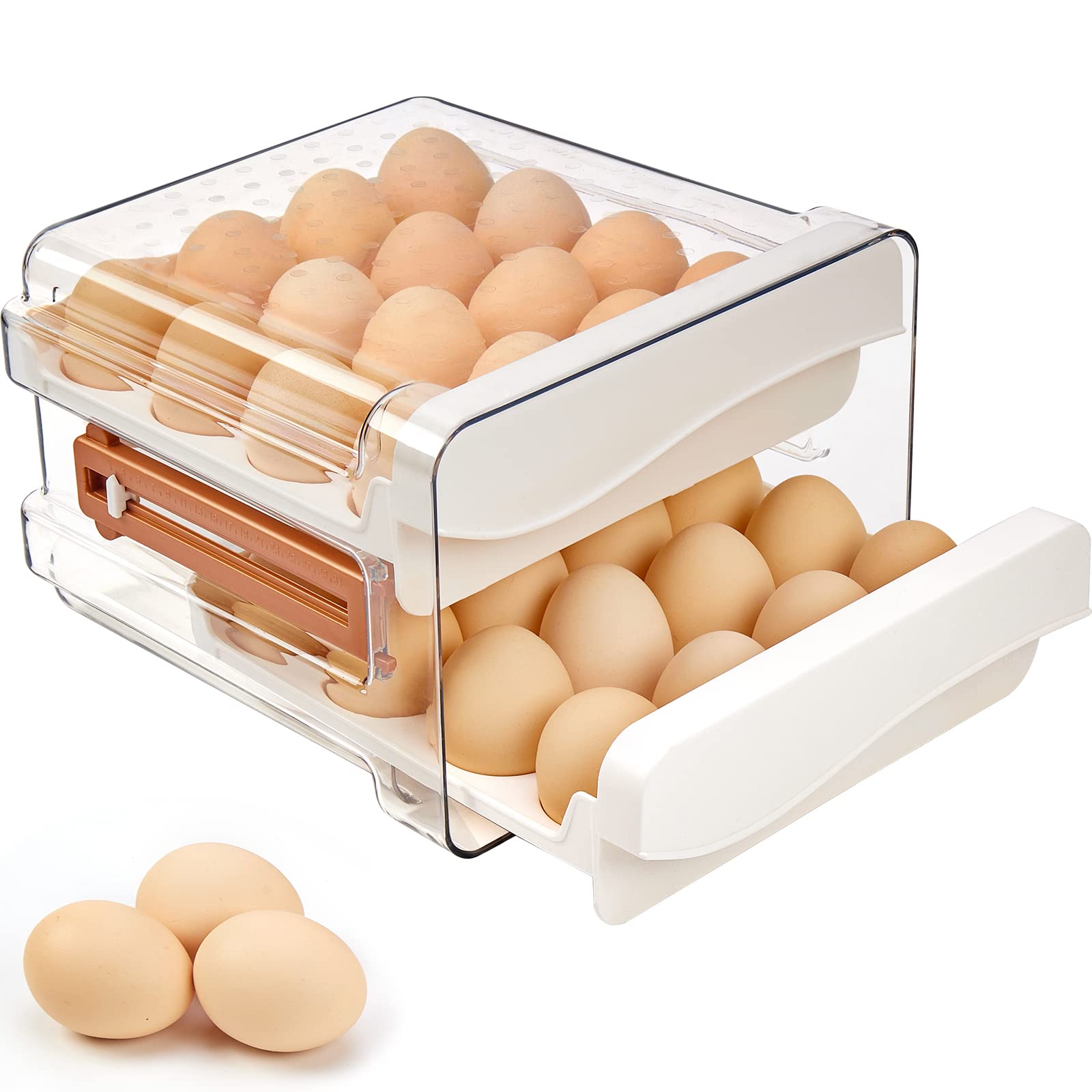 SPACY MAYA Egg Organizer for Refrigerator,Egg Holder for Refrigerator,Egg Container for Refrigerator With Time Scale,Large Capacity 32 Egg Storage Tray,Stackable Egg Drawer for Fridge and Countertop