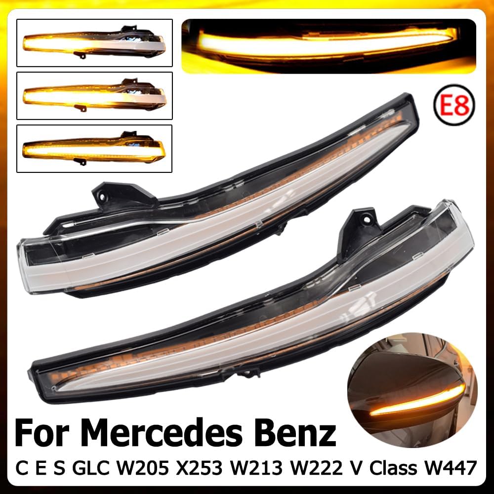 Sequential Amber LED Side Mirror Marker Turn Signal Light Lamp For Mercedes Benz C E S GLC Class W205 X253 W213 W222 (White)
