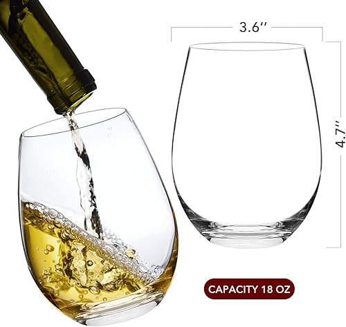 Miniatura 5 de Chouggo Juego de 6 copas de vino sin tallo, sopladas a mano de primera calidad, copas de vino tinto o blanco de 18 onzas, hechas a mano por