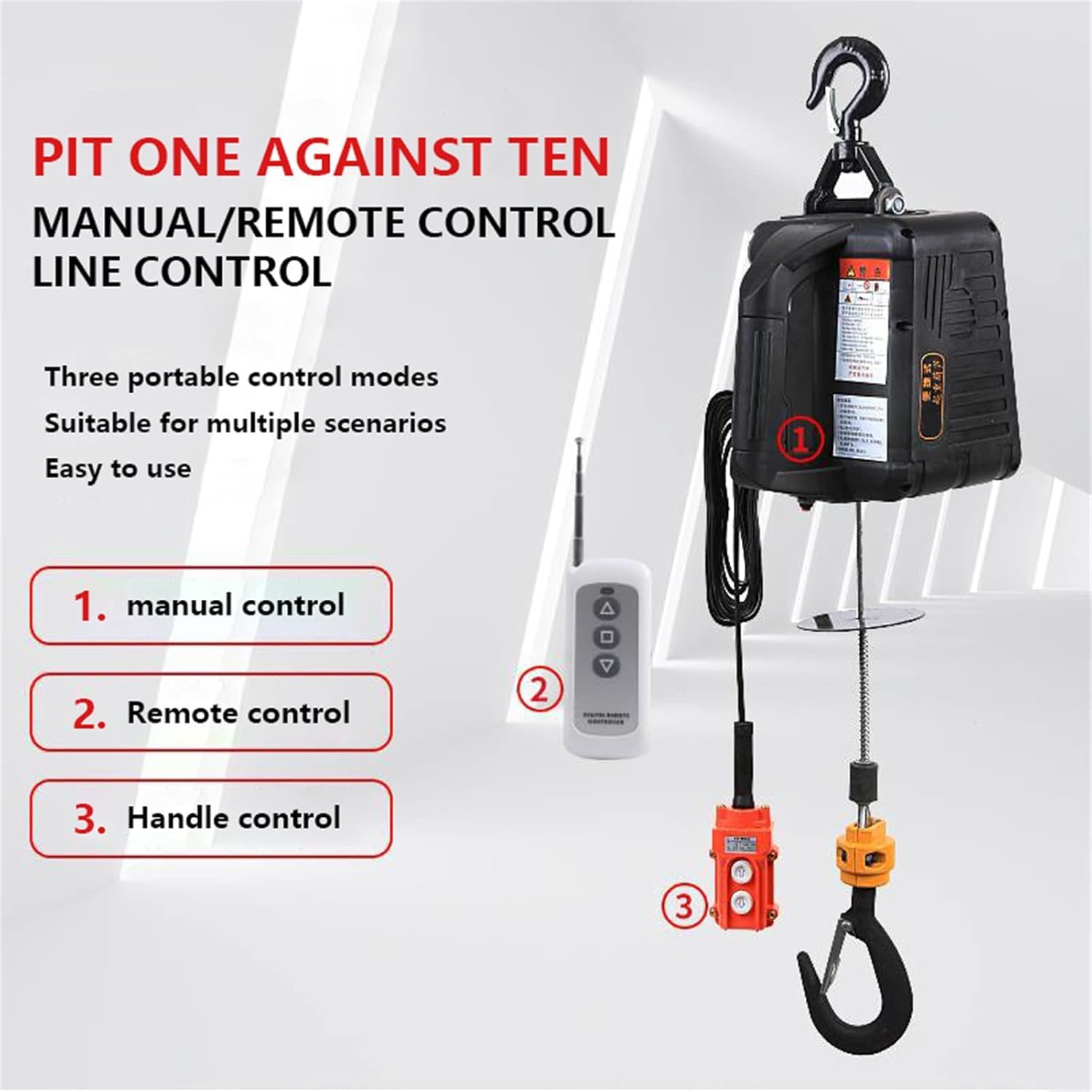 TYH Argano Elettrico Portatile, Argano Elettrico 3 in 1, Telecomando Cablato E Wireless 110 V/220 V, Protezione da Sovraccarico, Altezza di Sollevamento di 25 Piedi, Telecomando Manuale Via Cavo