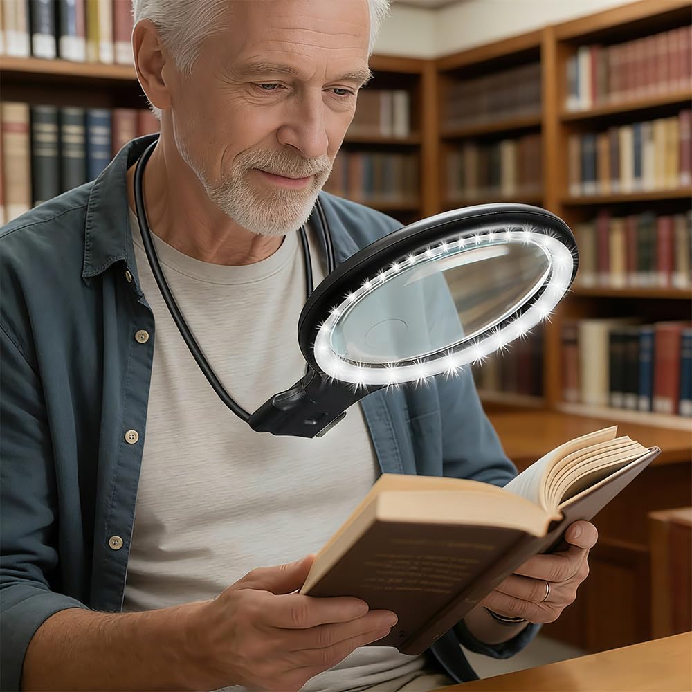 5X 10X Hands Free Magnifying Glass with Light, 3-in-1 Gooseneck Magnifier for Reading, Rechargeable Flexible Gooseneck Magnifier, 3 Color Mode, for Craft Cross Stitch Sewing Reading Books