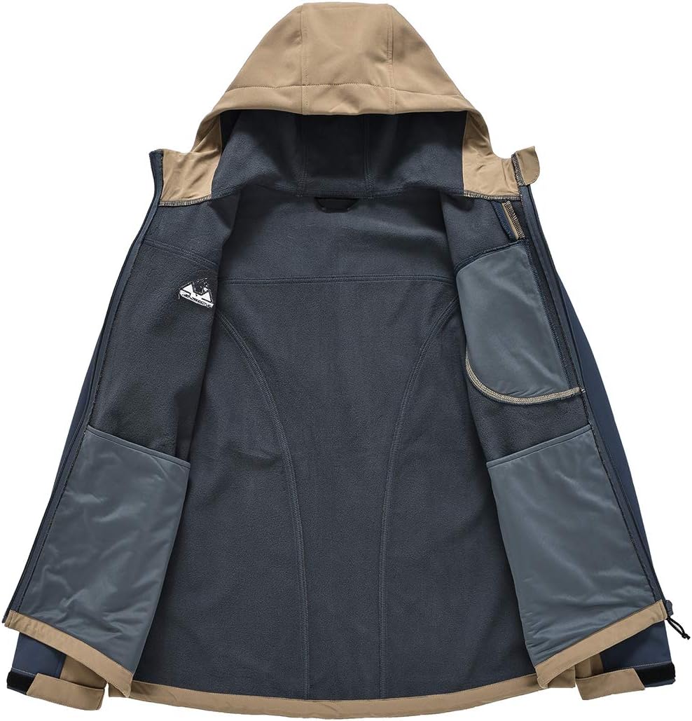 Gopune Men's Lightweight Soft Shell Jacket Fleece Lined Waterproof Hooded Hiking Winter Jacket - Image 3