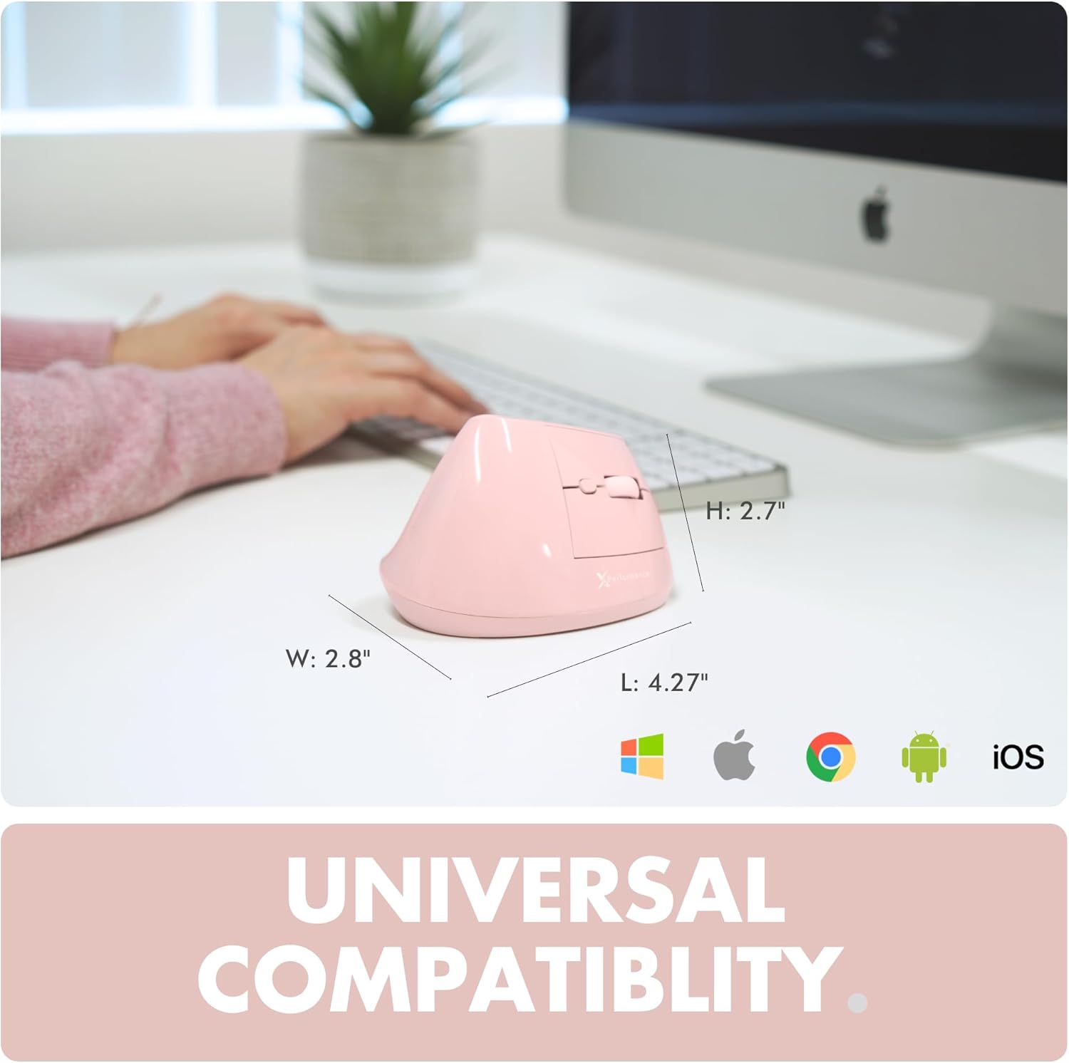 X9 Performance Wireless Vertical Ergonomic Mouse - (BT + 2.4Ghz) - Click in Comfort - Up to 4000 DPI, 6 Button, Rechargeable - Bluetooth Ergonomic Vertical Mouse Wireless - for Mac and PC - Pink
