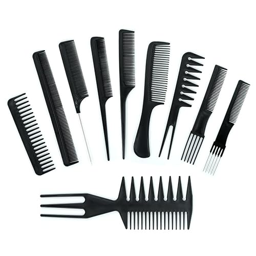 Juego de 10 peines para peinar el cabello, estilista profesional para mujeres y hombres (negro)