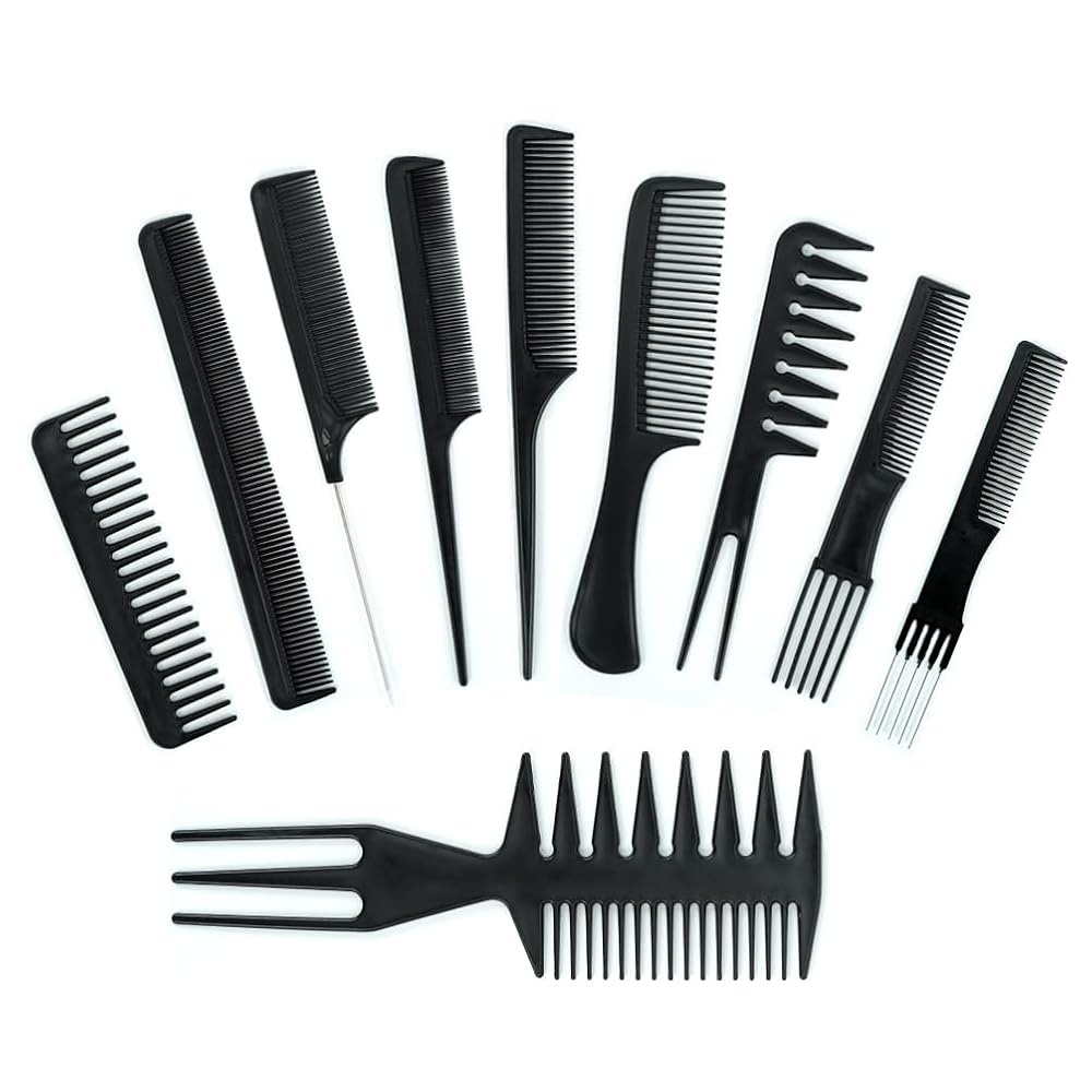 10Pcs Comb Set for Hair Styling, Hair Stylist Professional Styling Comb Set for Women Men (Black)