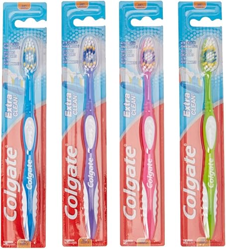 Colgate Cepillo de dientes extra limpio, de cabeza completa, suave, varios colores (paquete de 12)
