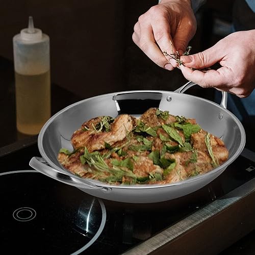 Miniatura 6 de BESTonZON Sartén antiadherente de acero inoxidable Wok de fondo plano, sartén de doble asa, sartén de cocina china japonesa shabu olla caliente