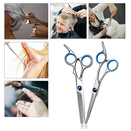 Vista 6 de Kit de tijeras para el cabello, 10 piezas de acero inoxidable para cortar el cabello con estuche, corte de pelo para mujeres y hombres
