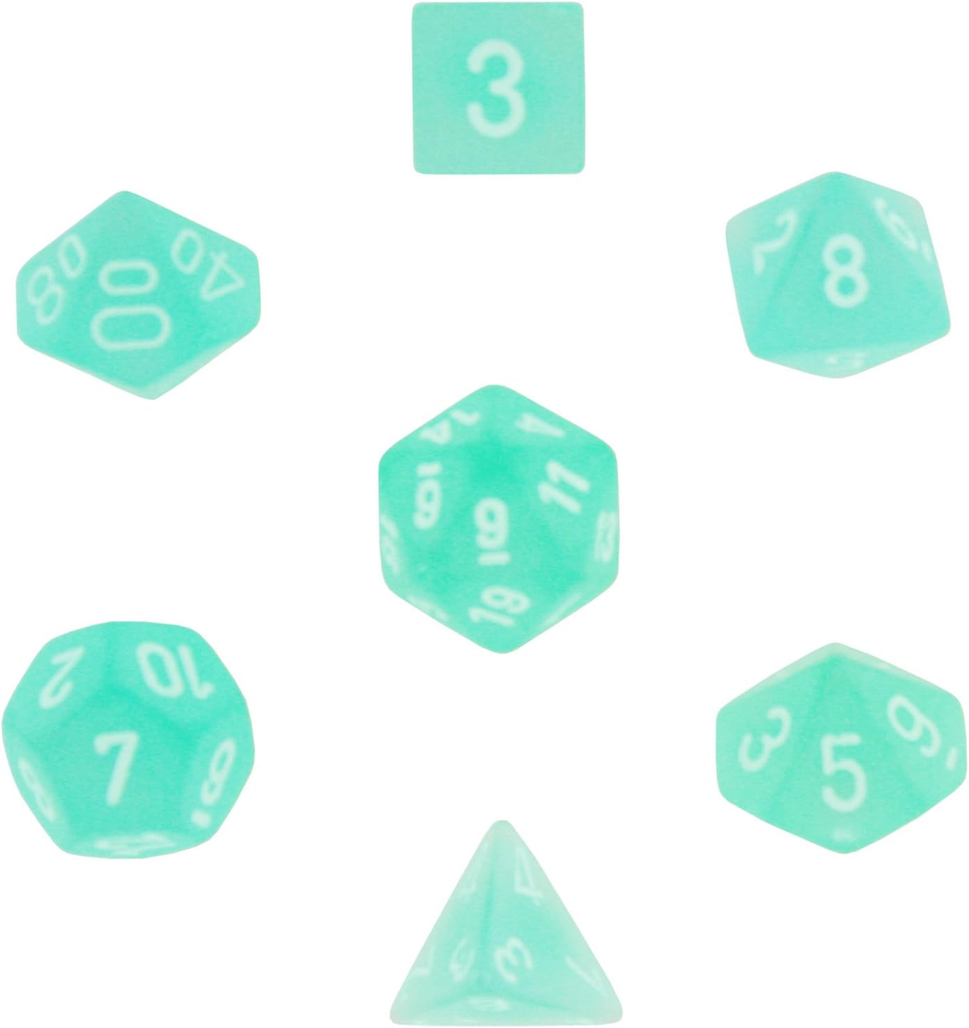 Polyhedral 7-Die Frosted Dice Set - Teal with White