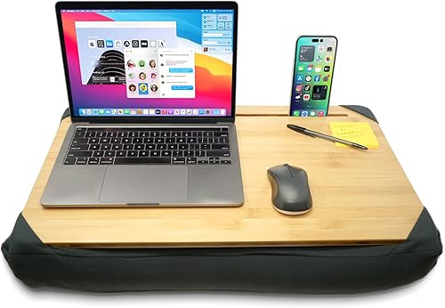 Yogibo Traybo - Escritorio profesional para laptop con cojín y almohada para dormir, bandeja superior de bambú con almohada estación de trabajo para