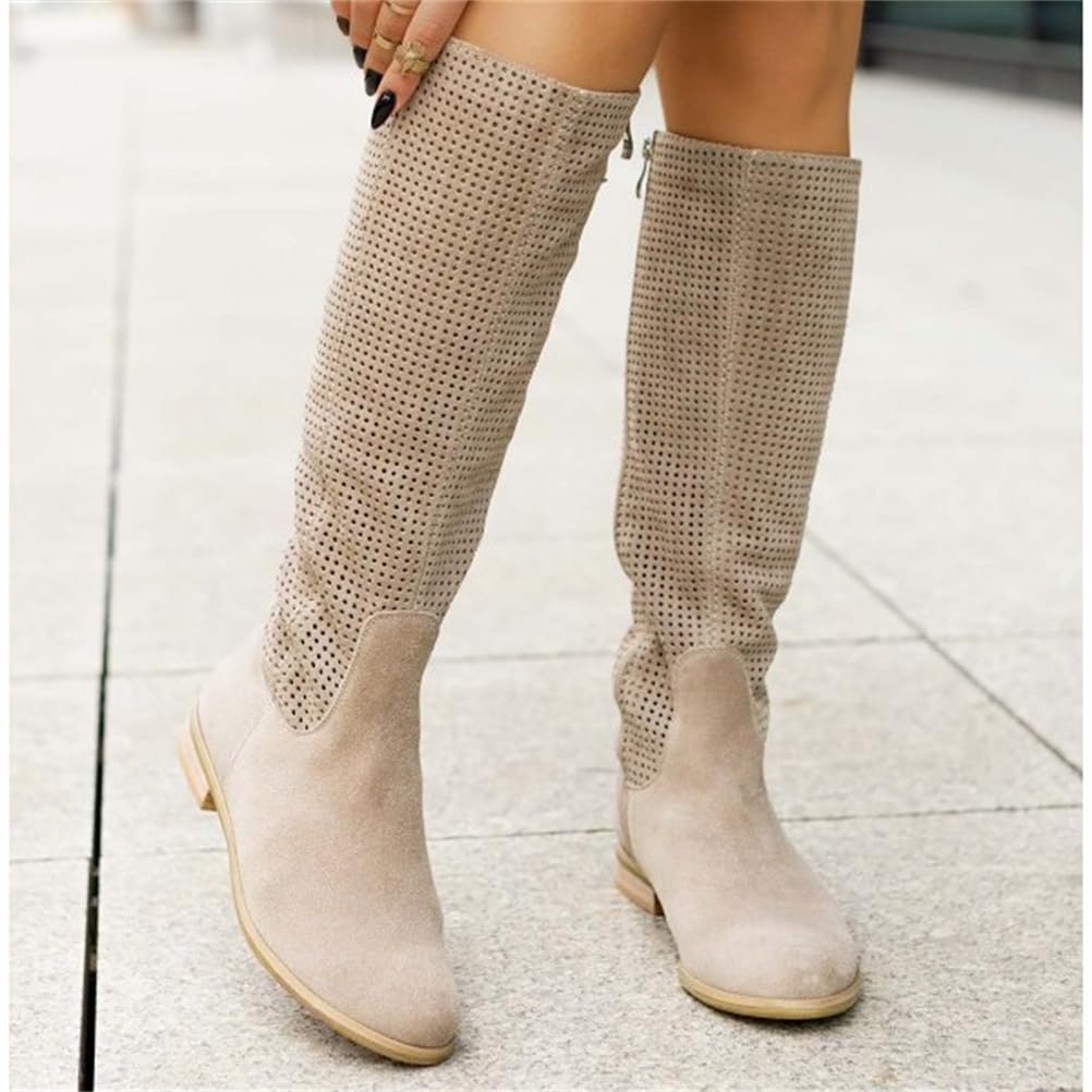 ORANDESIGNE Stivali Western Estivi da Donna Alla Caviglia Motivo Traforato Stivali da Cowboy in Camoscio Boho chic