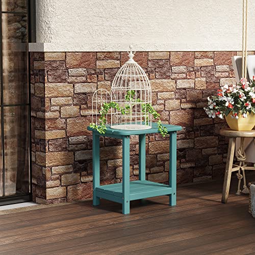 Sundale Outdoor 18"X15" Small Side Table, Patio Weather Resistant Adirondack End Table Hdpe Water Resistant 2 Tier Rectangular Outside Table For Pool, Garden, Beach, Turquoise #TOP3